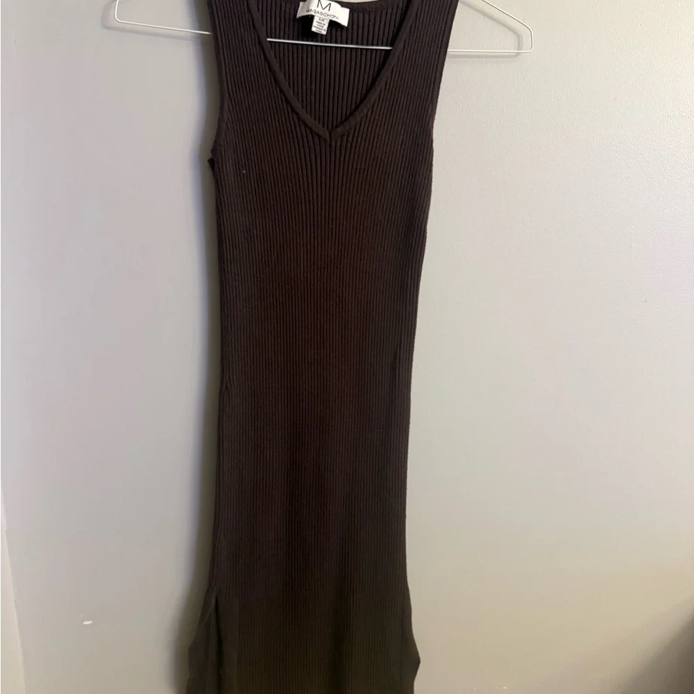Magaschoni Chocolate Brown Ribbed Midi Dress